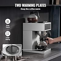 Vista 3 de VEVOR Cafetera comercial de goteo, cafetera de 12 tazas con 2 jarras de vidrio y 2 platos calentadores de decantador, cafetera de acero inoxidable