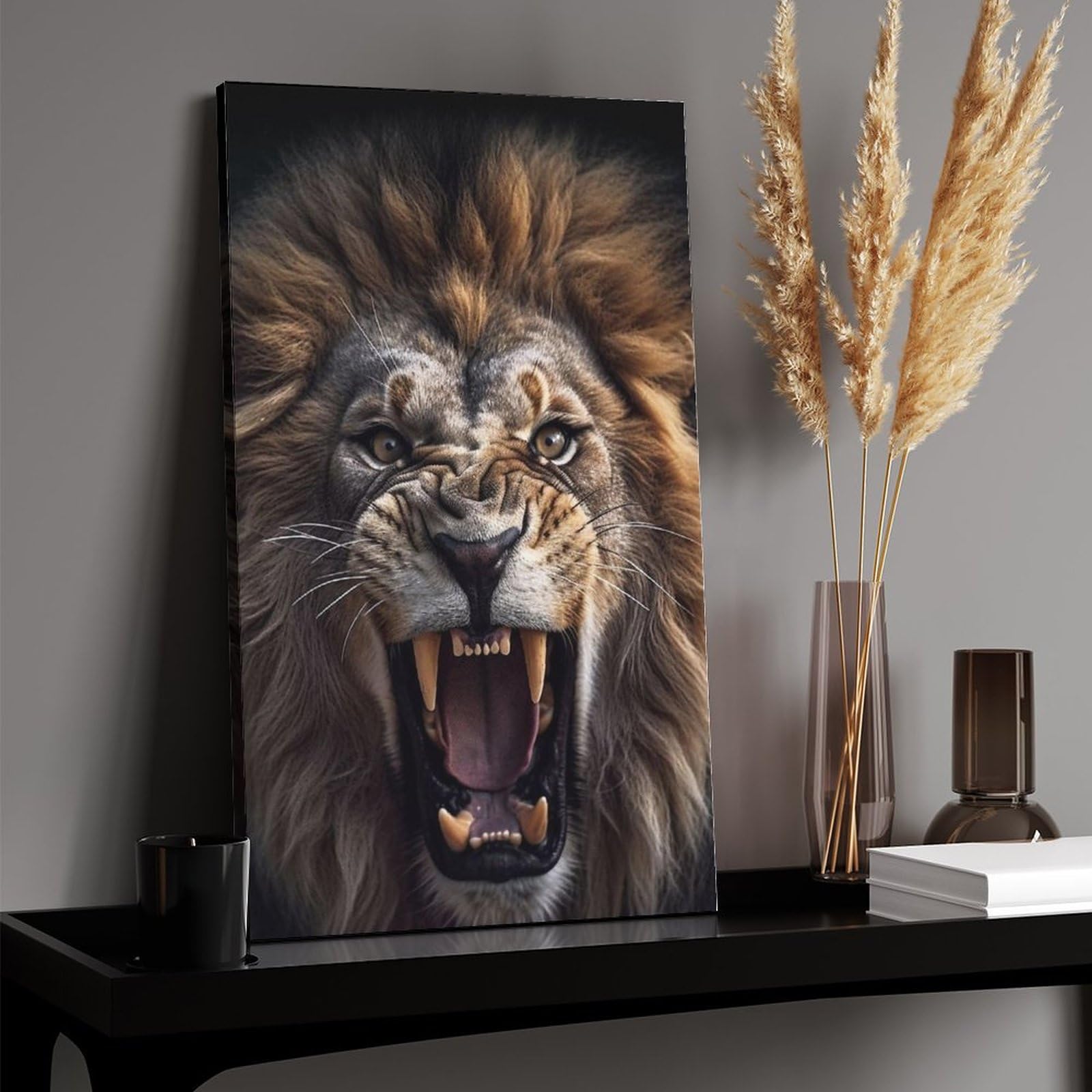 Amazon.co.jp: 絵画 吠えるライオンインテリア 絵画 強い表情 野生動物