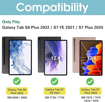 Designed for Samsung Galaxy Tab S8 Plus 2022 / S7 FE 2021 / S7 Plus 2020 12.4 Case, Matte TPU Rubber Back with Cat Flower Floral, Slim Rubber Soft Silicone Cover with S Pen Holder