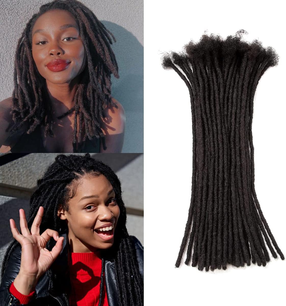 JIAJIATeresa Small 100% Human Hair Dreadlock Extensions for Men/Women/Kids 0.6cm Width Full Hand-made Permanent Dread Locs Human Hair 0.24Inch Can be Dyed and Bleached, Hair (16 Inch-20Strands)