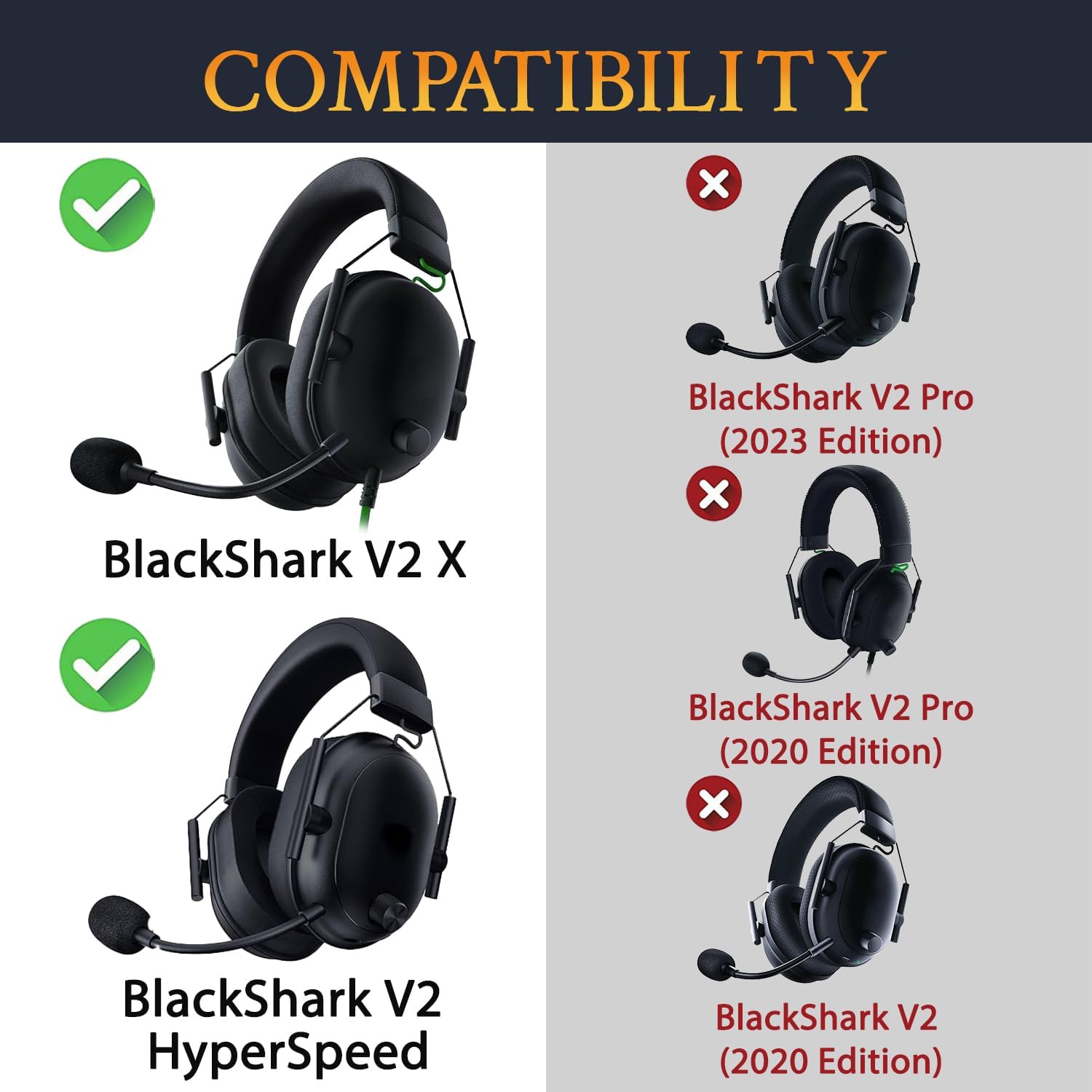 SOULWIT Cooling-Gel Ear Pads Cushions Replacement, for Razer Blackshark V2 X/Blackshark V2 HyperSpeed Headset, Ear Pads Cushions with High-Density Noise Isolation Foam - Black