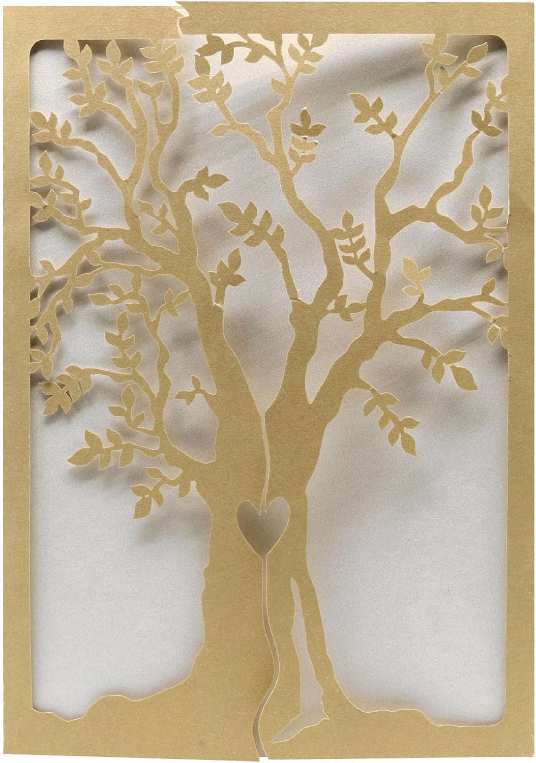 50Pcs Heart Tree Wedding Invitations Jacket, Vintage Invitations Cards, Metallic Paper Laser Cut Invitation (White)