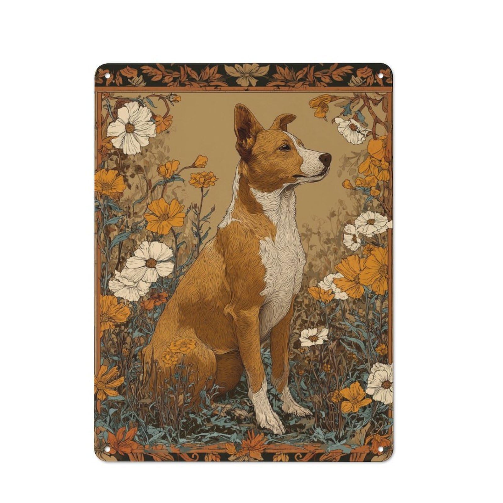 Junmoney Canine In Bloom -1 Tin Sign 40X30cm For Workshop Wall, Rustic Wall Decor, Suited To Workshop Decor Fans