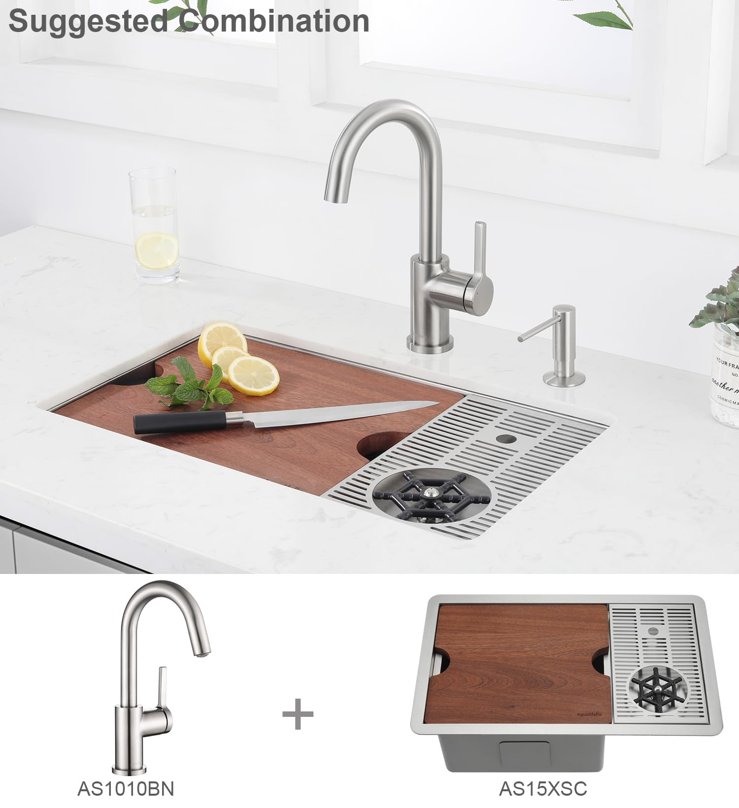 Clearwater Cherika C Twin Lever Brushed Nickel Monobloc Kitchen Sink Mixer Tap