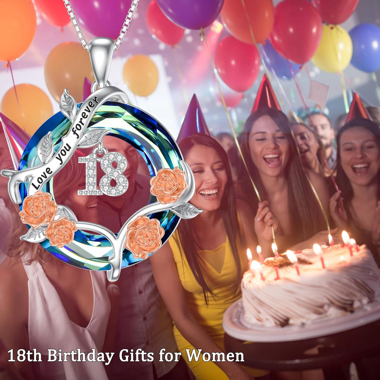 PELOVNY 16 18th Birthday Necklace for Women 925 Sterling Silver Rose Flower Love You Forever Crystal Pendant Jewelry Christmas Gifts for Daughter Granddaughter Wife - Image 6