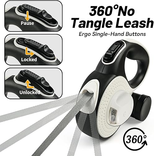 Miniatura 3 de Correa retráctil para perro con luz LED, dispensador de bolsas de excrementos con bolsas, correa de 16 pies, mango antideslizante, rotación de 360