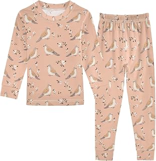 2 Piece Unisex Cotton Pajama Set Comfy Sleepwear Trouser Lounge Sets Cartoon Mourning Dove Birds Peach