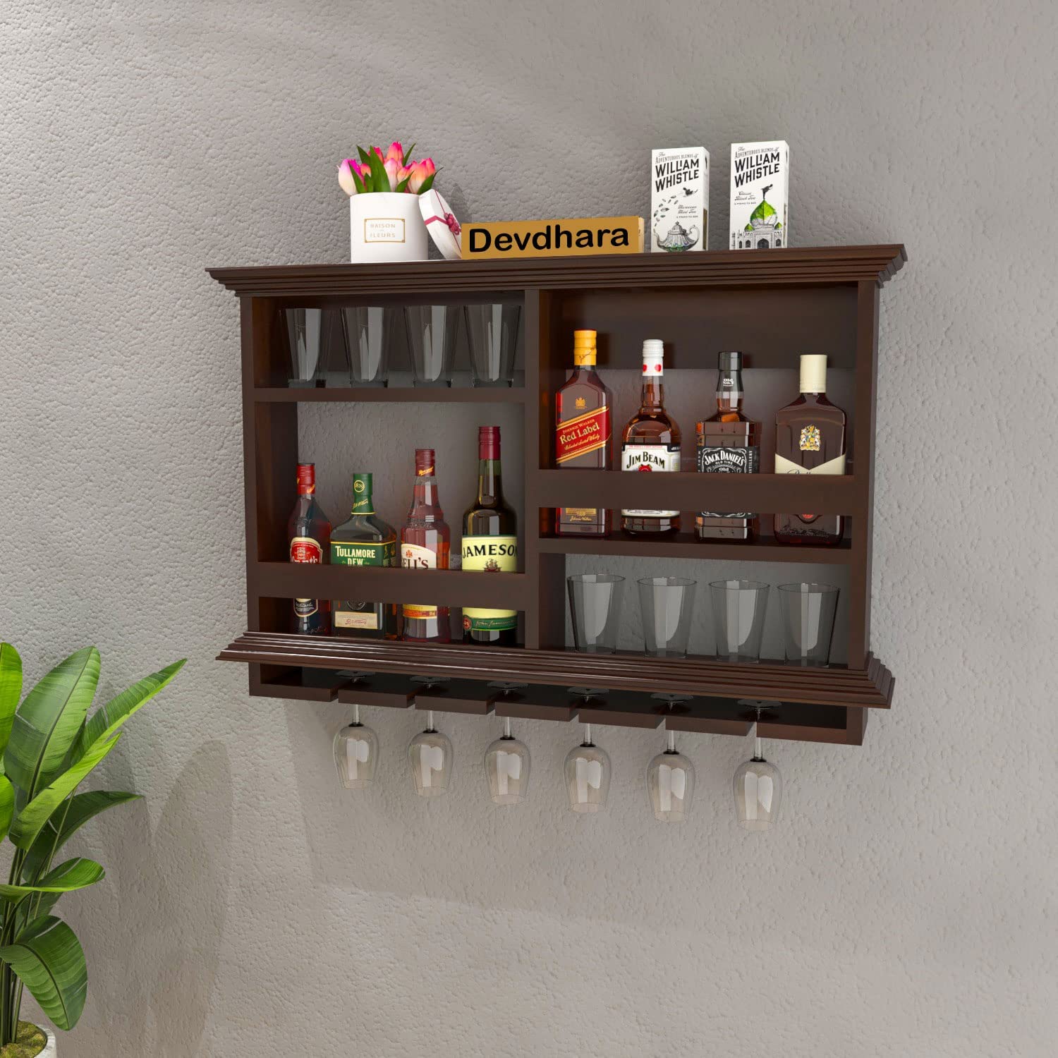 Sponsored Ad - Solid sheesham Wood Wine Rack bar Cabinet with 8 Wine Bottle Storage and 6 Glass Holder for Home bar Furnishing.