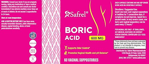 Miniatura 2 de Safrel Supositorios vaginales de ácido bórico, 100% puro, fabricados en Estados Unidos, apoyo de salud íntima, salud vaginal y pH, control de olores