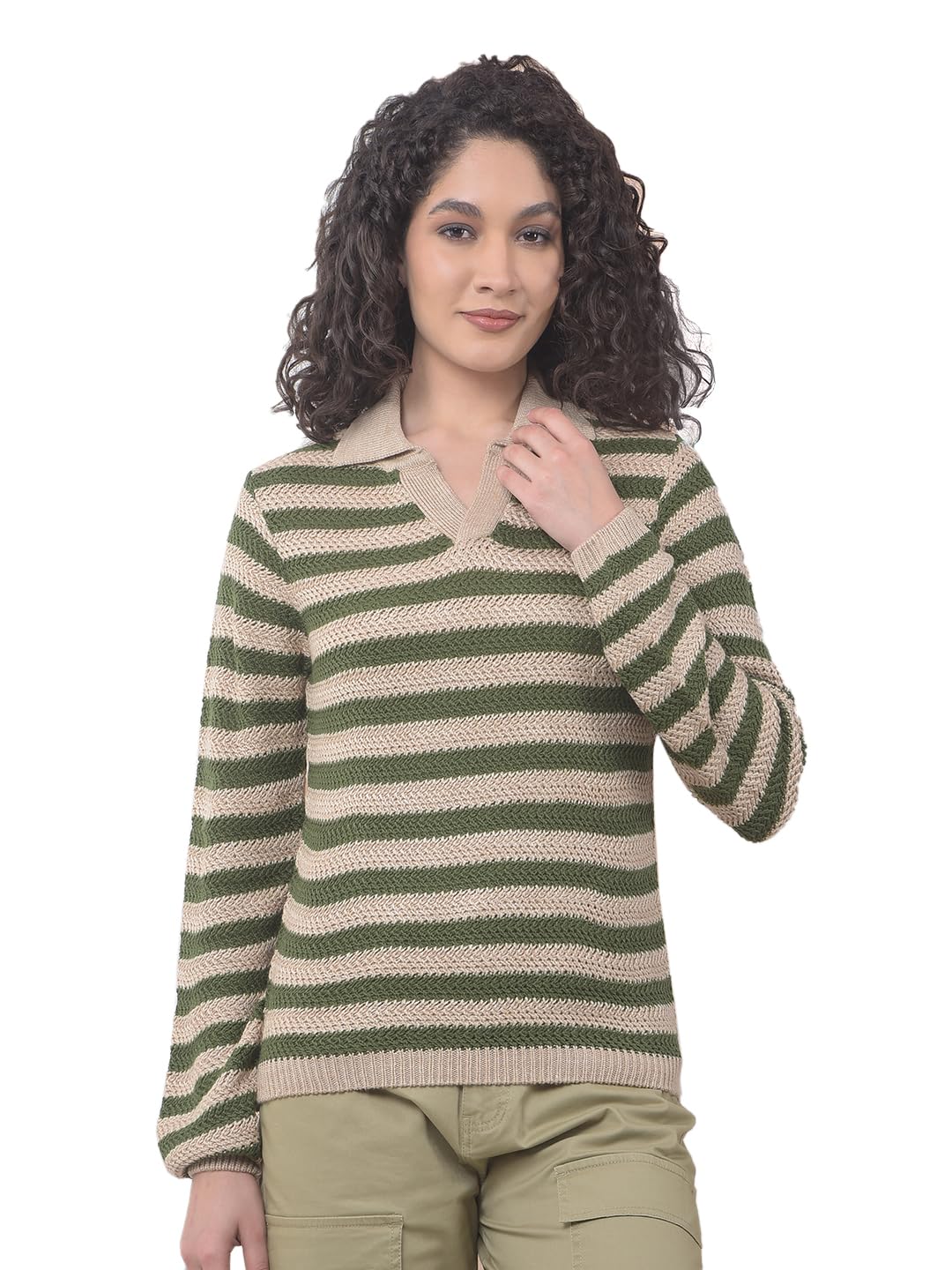 crimsoune club Women's Olive Horizontal Stripes Sweater-picture-29