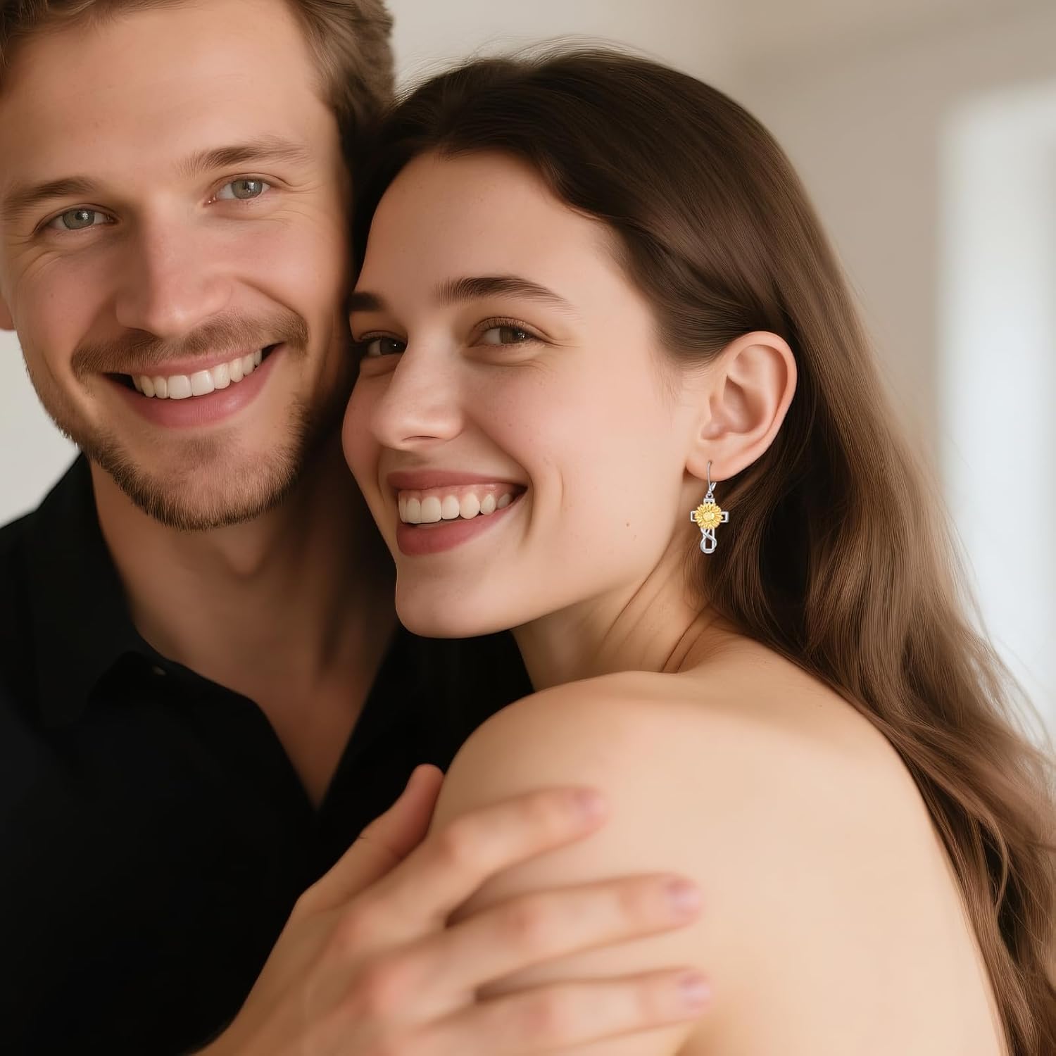 Sunflower Earrings S925 Sterling Silver Cross Sunflower Dangle Drop Earring Flowers Crucifix Jewelry Gifts for Women - Image 5