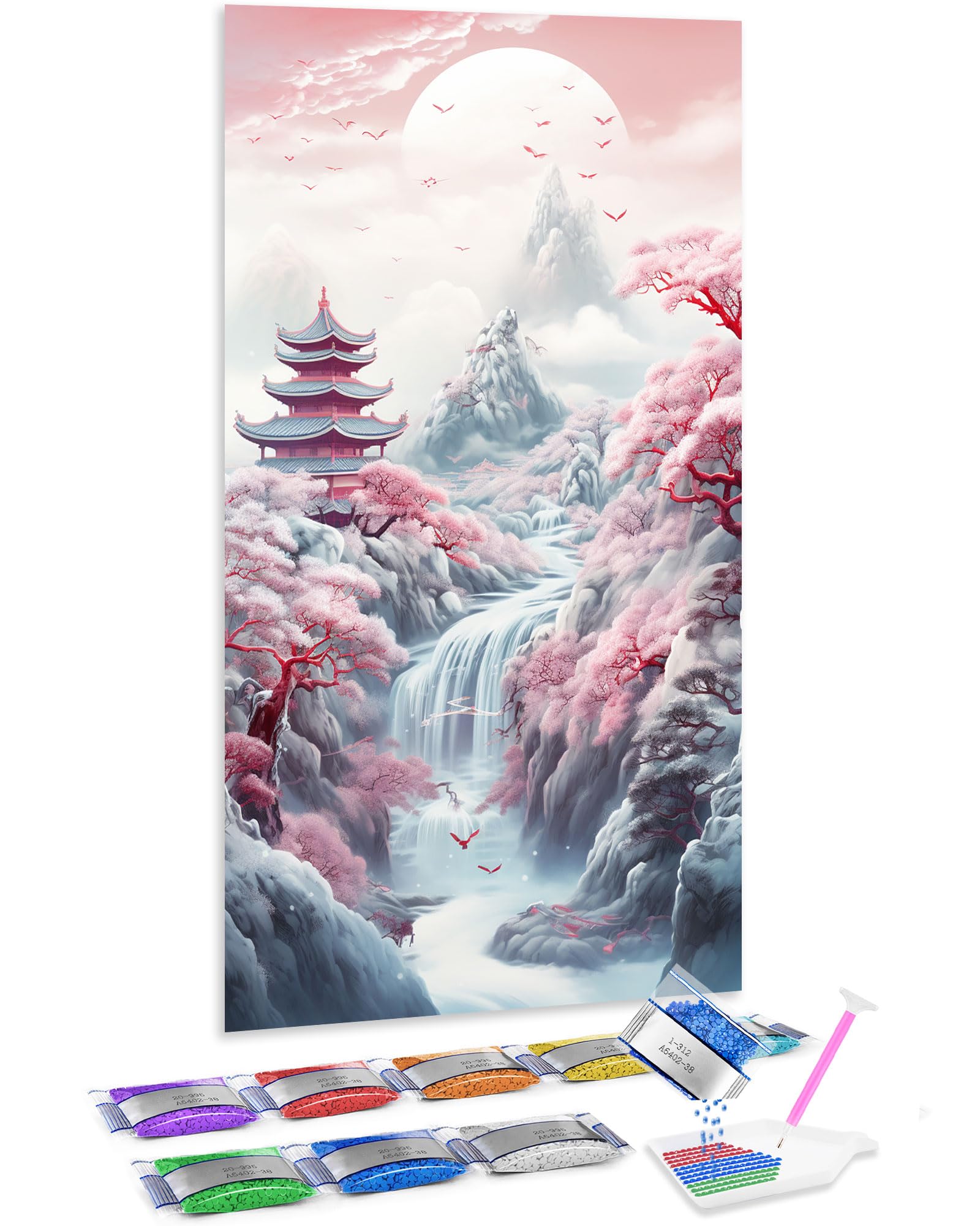 Punto de cruz diamante 5D de Jumpdot con diseño premium de paisaje chino para salón de 70x40 cm 8