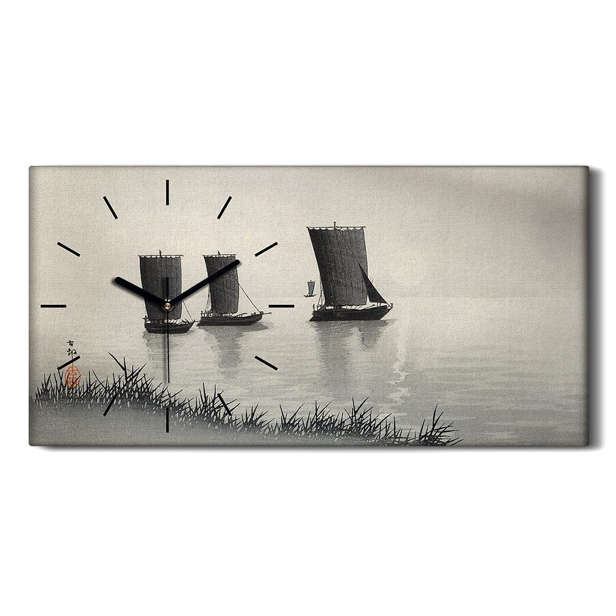 Horloge sur toile silencieuse sans tic-tac décor lac et montagnes 60x30 cm