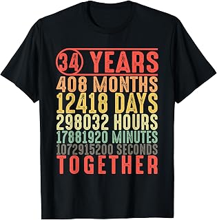 34th Wedding Anniversary 34 Years Couple 34th Anniversary T-Shirt