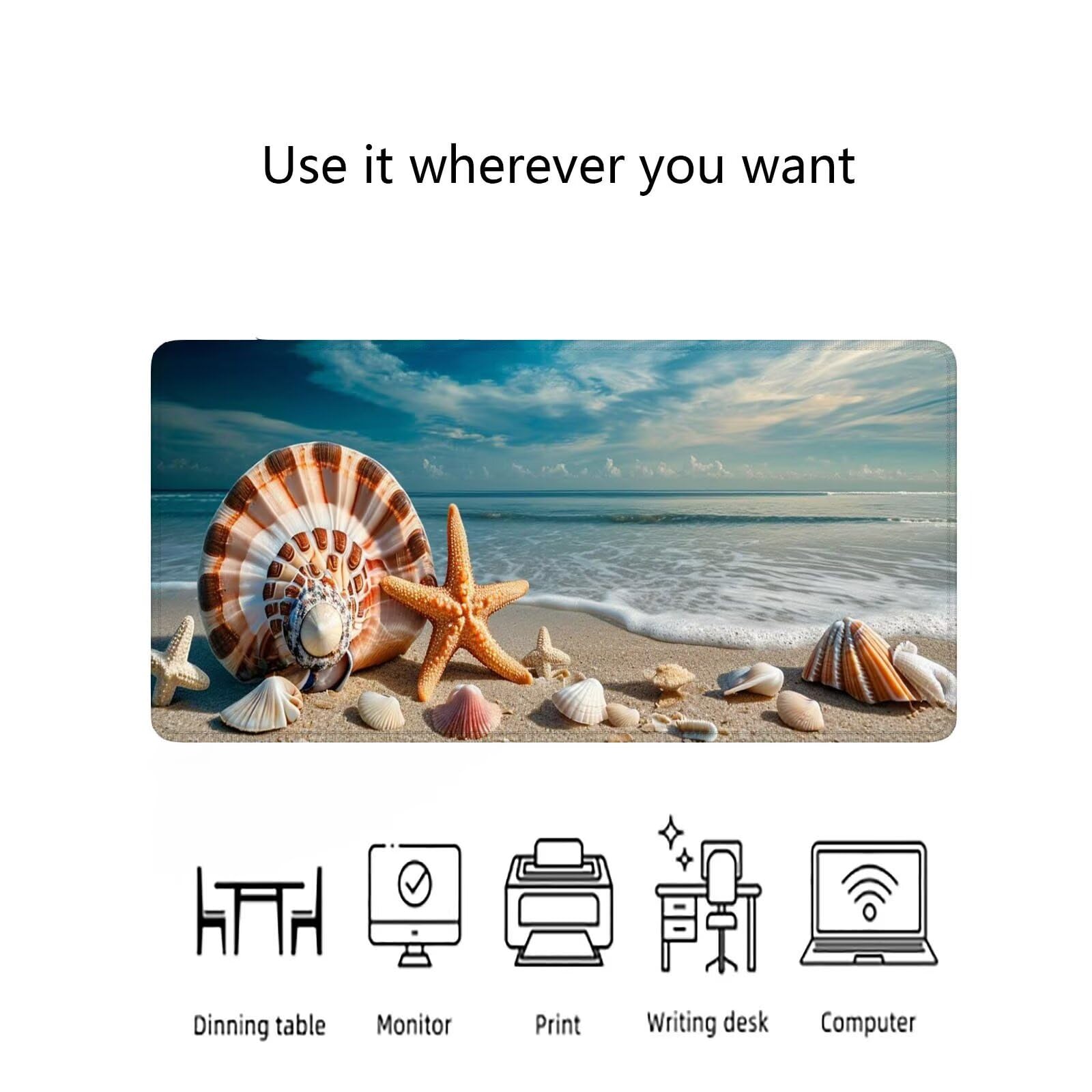 Alfombrilla Ratón Concha Alfombrilla Ratón Gaming XXL 1200x600x3mm Accesorios Escritorio,Antideslizante Mousepad Estrella De Mar Tapete Escritorio Infantil,para Alfombrilla Pc Teclado Ratón J906