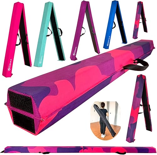 Miniatura 68 de MARFULA Viga de gimnasia plegable de 6 pies, 8 pies y 9 pies, haz de equilibrio de espuma – Extra firme – Cubierta de gamuza – Parte inferior verde