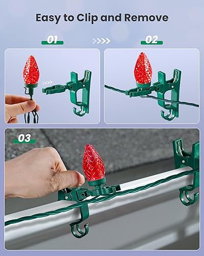 Miniatura 4 de SURAIELEC Luces de Navidad para techo, 67 pies, 100 luces LED C9 multicolor para canalones, tejas, techo, decoración de vacaciones de casa,