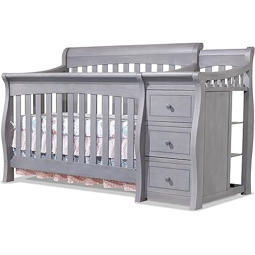 Sorelle Furniture Princeton Elite Crib and Changer Classic -in- Convertible Diaper Changing Table Made of Pine Wood Non-Toxic Wooden Baby Bed Toddler Childs Daybed Full-Size Nursery - Weathered Grey