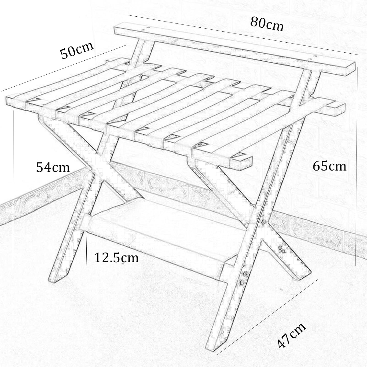 Storage Shelf Multi-Purpose Wood Luggage Rack,Foldable Bedside Luggage Rack for Clothes and Quilts,Household Guest Bedroom Storage Rack Double-Layer Storage Rack Luggage