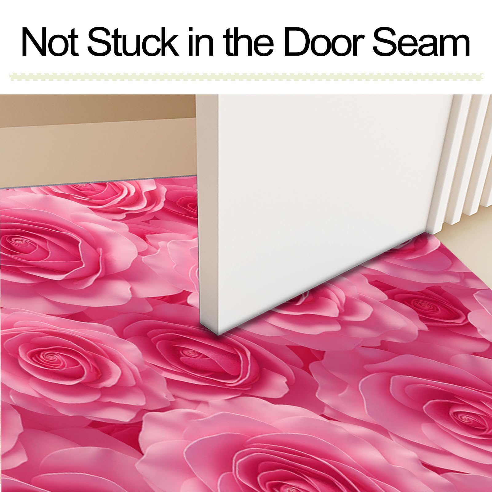 Tapis Entree Interieur Romantique Floral 60x90cm Lavable en Machine, paillasson AntidéRapant Poil Ras, Aquarelle Rose pour Chambre Salle a Manger Cuisine, Rose Vif