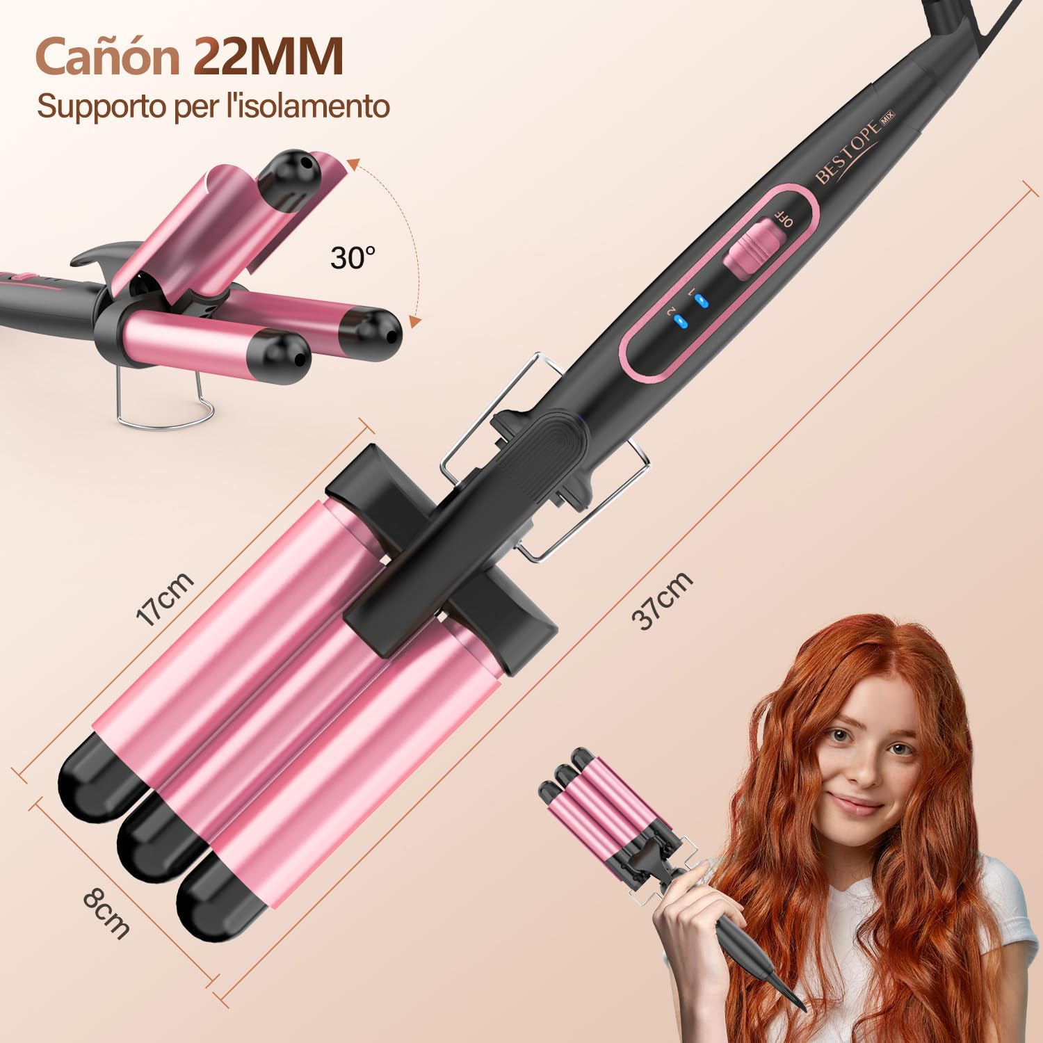 Piastra Onde per Capelli - BESTOPE MIX Ferro Arricciacapelli 3 Tubi Piastra Capelli Onde Ceramica Calore Rapido 150°C/210°C Ferro per Capelli Onde per Capelli Lunghi e Corti