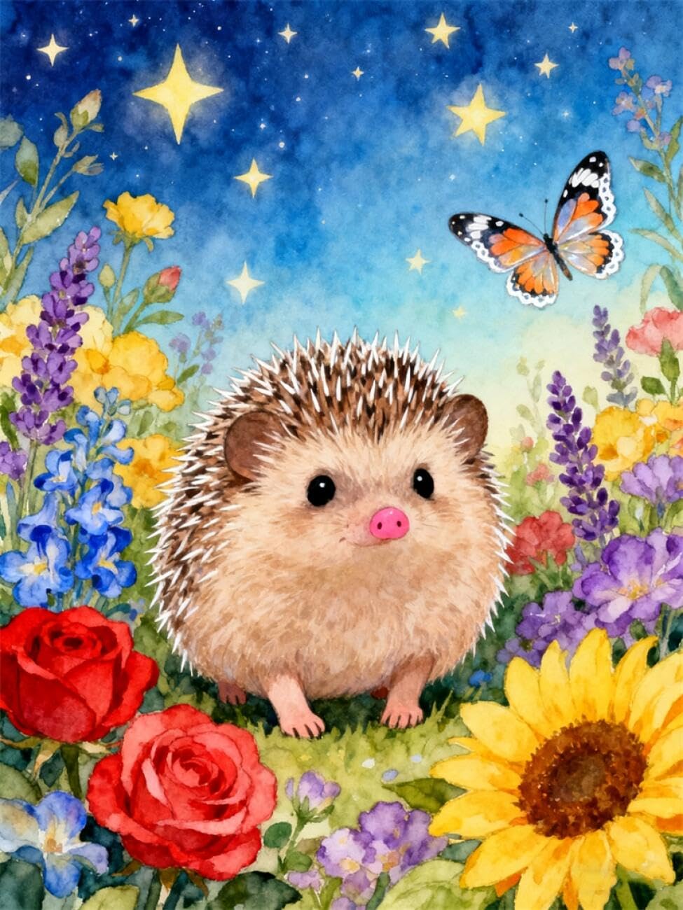 AYAOYANGGO Animal DIY Bead Embroidery Set Hedgehogs and Flowers DIY Set with Beads Hand Made Beading Painting Kit from Needlework Handcraft Needle Arts Decor 60x80cm