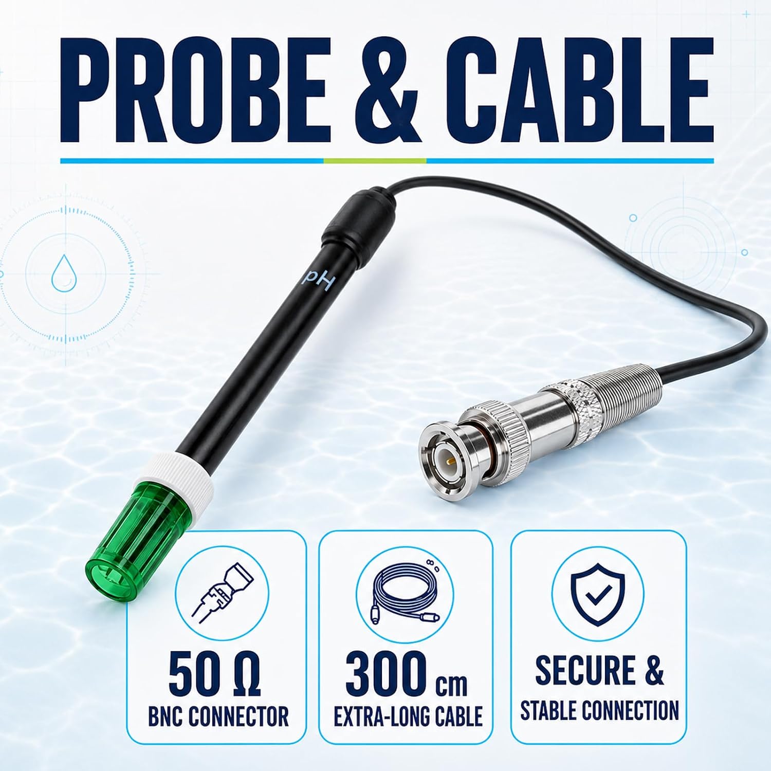 0-14 pH Electrode Probe, pH Meter with Replacement BNC Connector and 300cm Cable Sensor for ph Monitor Controller Tester Meter Kit Set for Aquarium Hydroponics Plant Pool Spa image 4