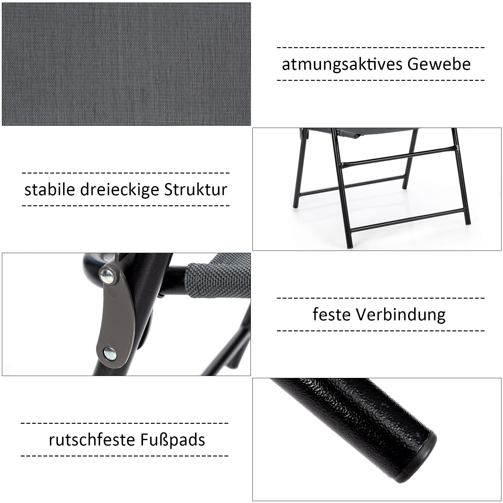 COSTWAY 4er Set Gartenstühle, Klappstühle mit Armlehnen, klappbare Balkonstühle mit atmungsaktivem Stoff, Terrassenstühle für Balkon, Garten, Hinterhof