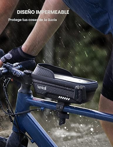 Miniatura 2 de Lamicall - Minibolso portacelular 2 en 1 para tubo superior de bicicletas, con funda-soporte impermeable apta para lluvia, desmontable en 1 segundo
