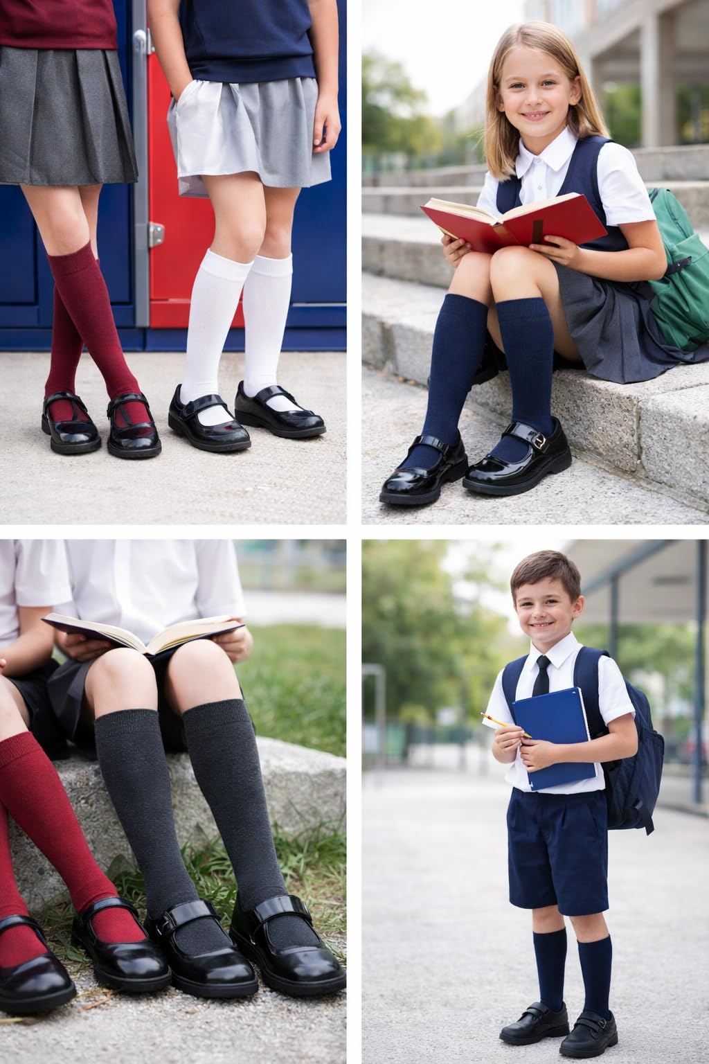 CYS Calcetines 6 Pares De Colegio Escolares Medias Largos Altos Algodón Hasta rodillas Lisos Para Niñas Niños Infantiles Uniformes Unisex — view 8
