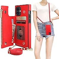 Vista 8 de Bocasal Funda tipo cartera cruzada para iPhone 11 Pro con tarjetero, protector de ranura para tarjetas con cremallera, a prueba de golpes, con Rojo