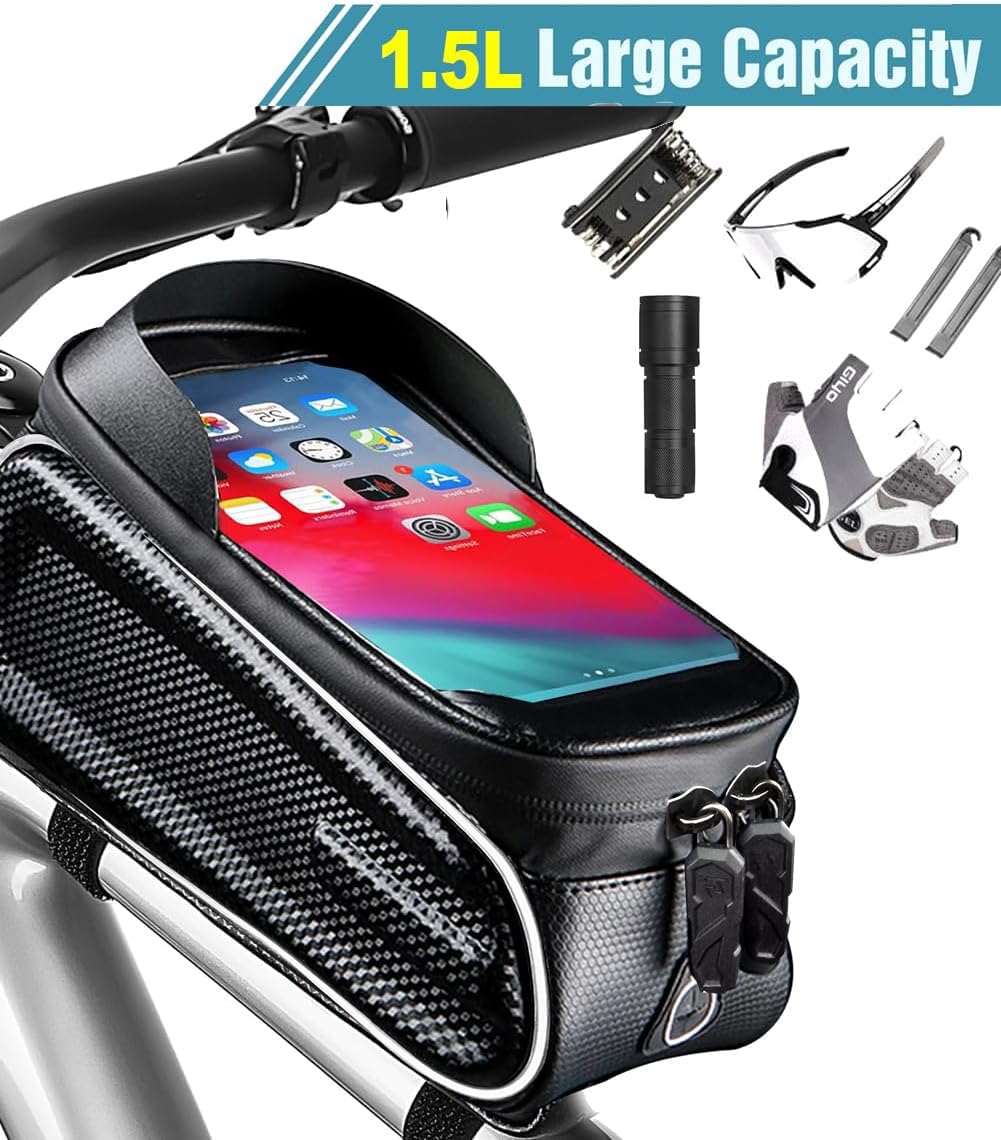 QSPORTPEAK Borsa per telaio anteriore del telefono della bicicletta/della bici, borsa del tubo, sacchetto di ciclismo, impermeabile, accessori della bici