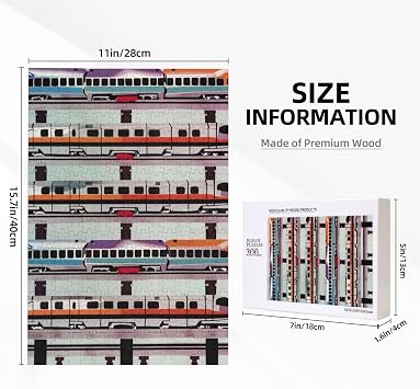 Monorail Train Printed Jigsaw Puzzle with Storage Box, Wooden Puzzle for Adults and Kids, 300 Pieces Family Fun Decorative Game