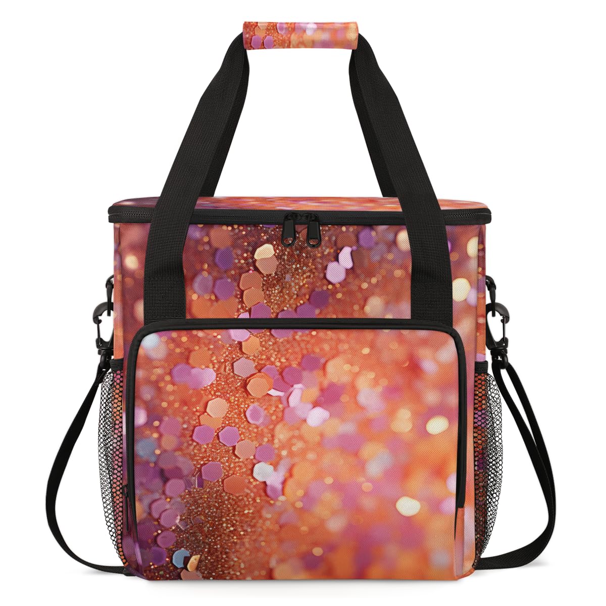 Glitter Coffee Maker Carrying Bag, Rust Red Portable Travel Storage Tote Bag Compatible with K-Mini or K-Mini Plus, Single Serve Coffee Brewer Carrying Case with Multiple Pockets & Shoulder Strap