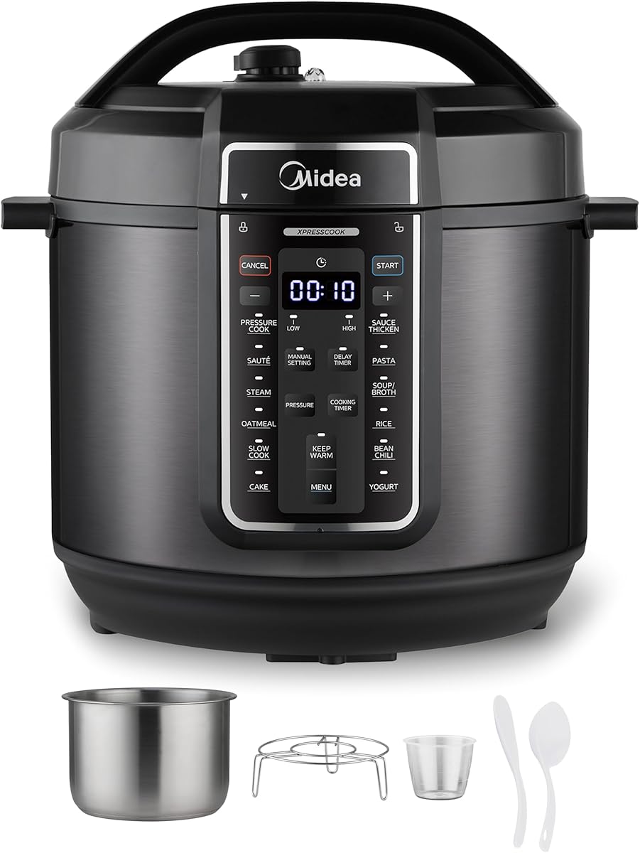 Midea 12-in-1 Electric Pressure Cooker, 8 Quarts, 12 Presets, Multi-Functional Programmable Slow Cooker, Rice Cooker, Steamer, Sauté Pan, Yogurt Maker, and More, Stainless Steel : Everything Else