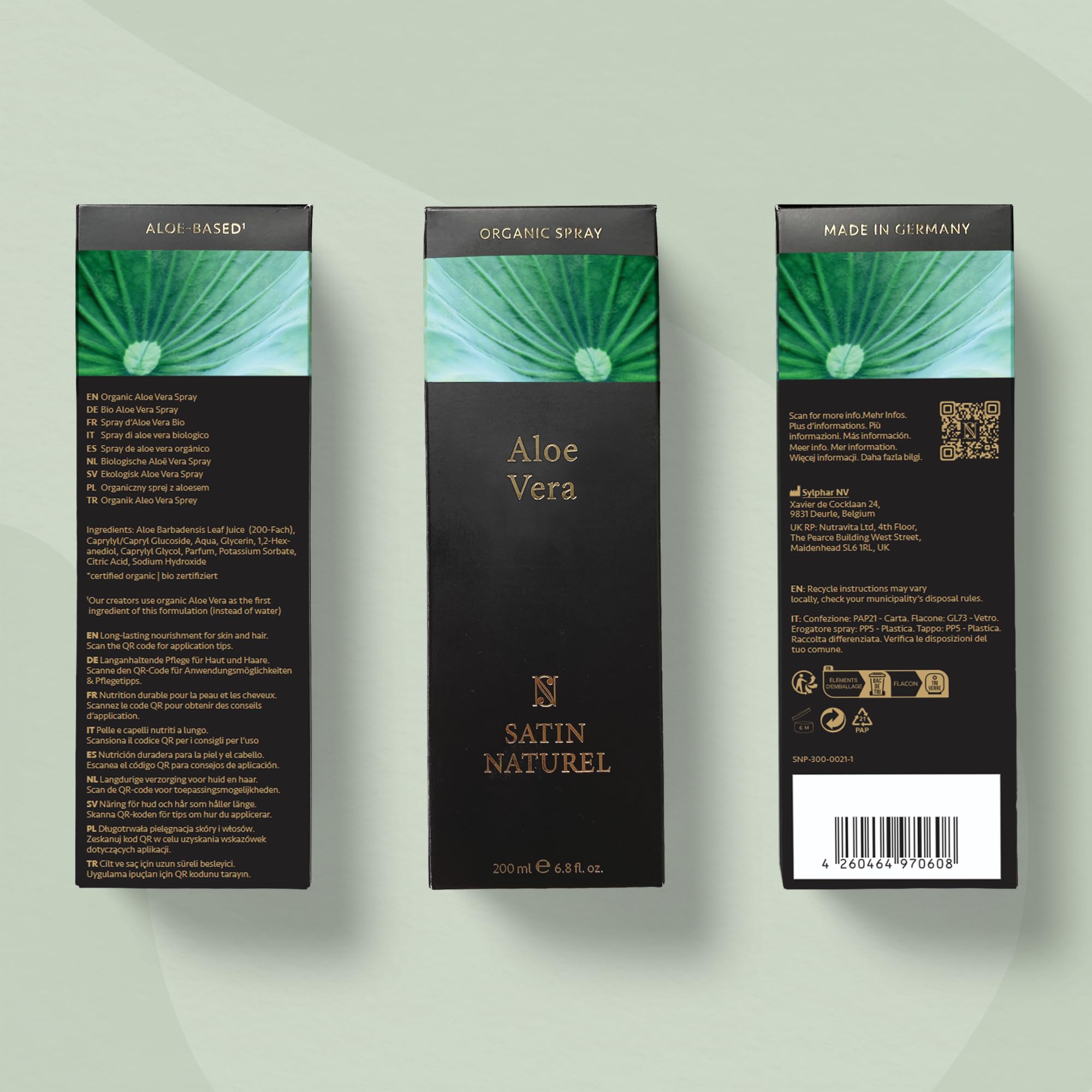 Satin Naturel Bio Aloe Vera Spray 200 ml – 100% Vegan & Naturkosmetik – Aloe Vera Spray mit Hyaluron & Panthenol – After Sun & Feuchtigkeitspflege für Gesicht & Körper