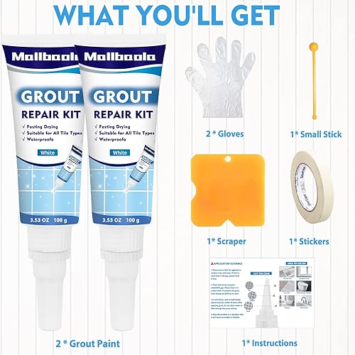 Miniatura 5 de Kit de reparación de lechada, paquete de 2 selladores para baño, ducha, cocina, baldosas, pintura de azulejos de secado rápido, tubos de relleno