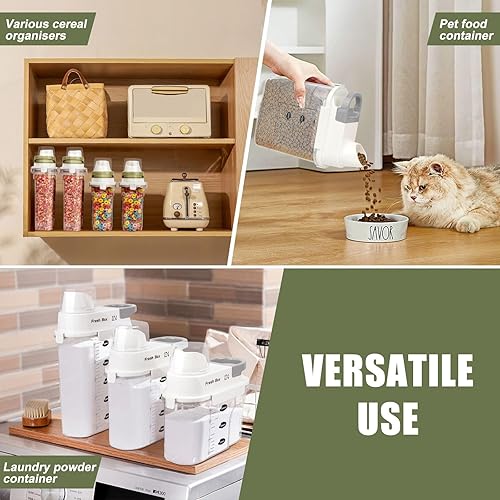 Miniatura 7 de Contenedor de almacenamiento de cereales, 4 unidades, recipientes herméticos de almacenamiento de alimentos de 85 oz2.5 L con tapas, organizadores