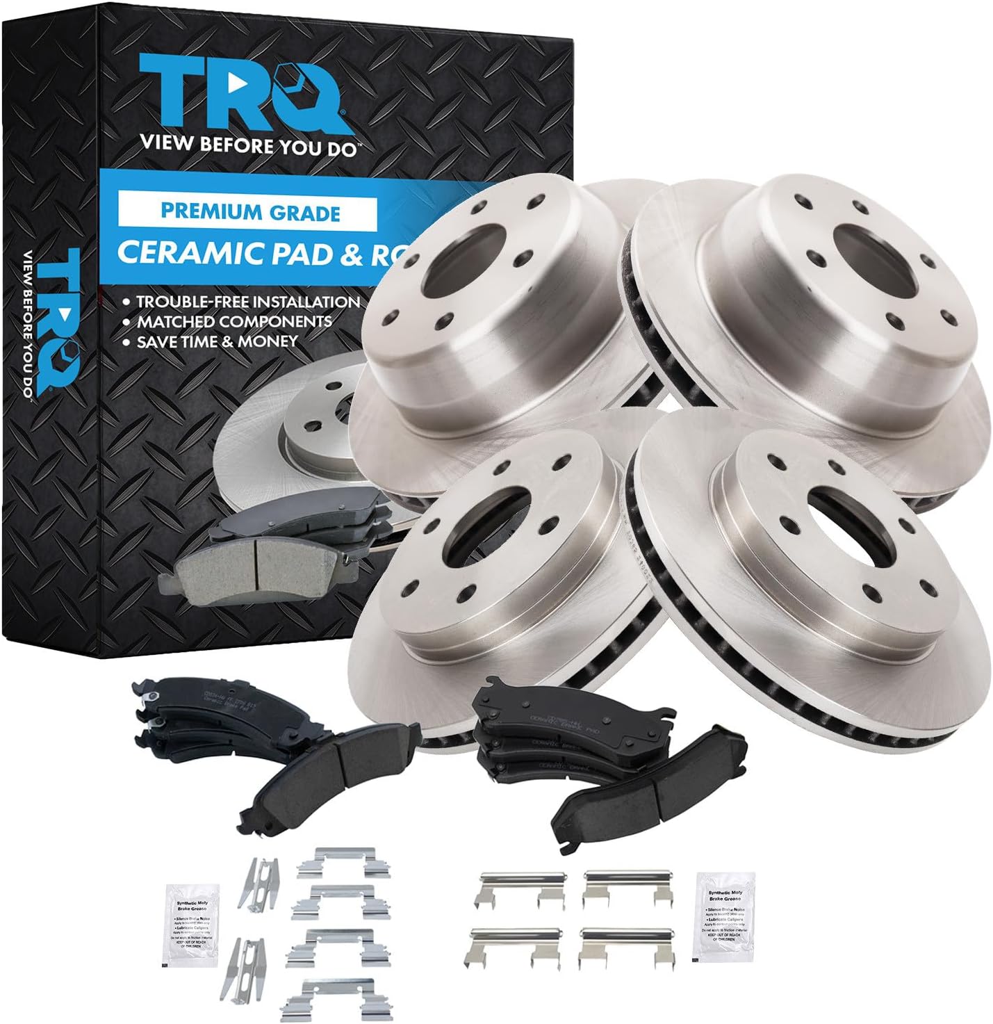 TRQ Front & Rear Premium Posi Ceramic Disc Brake Pads & Rotors Kit