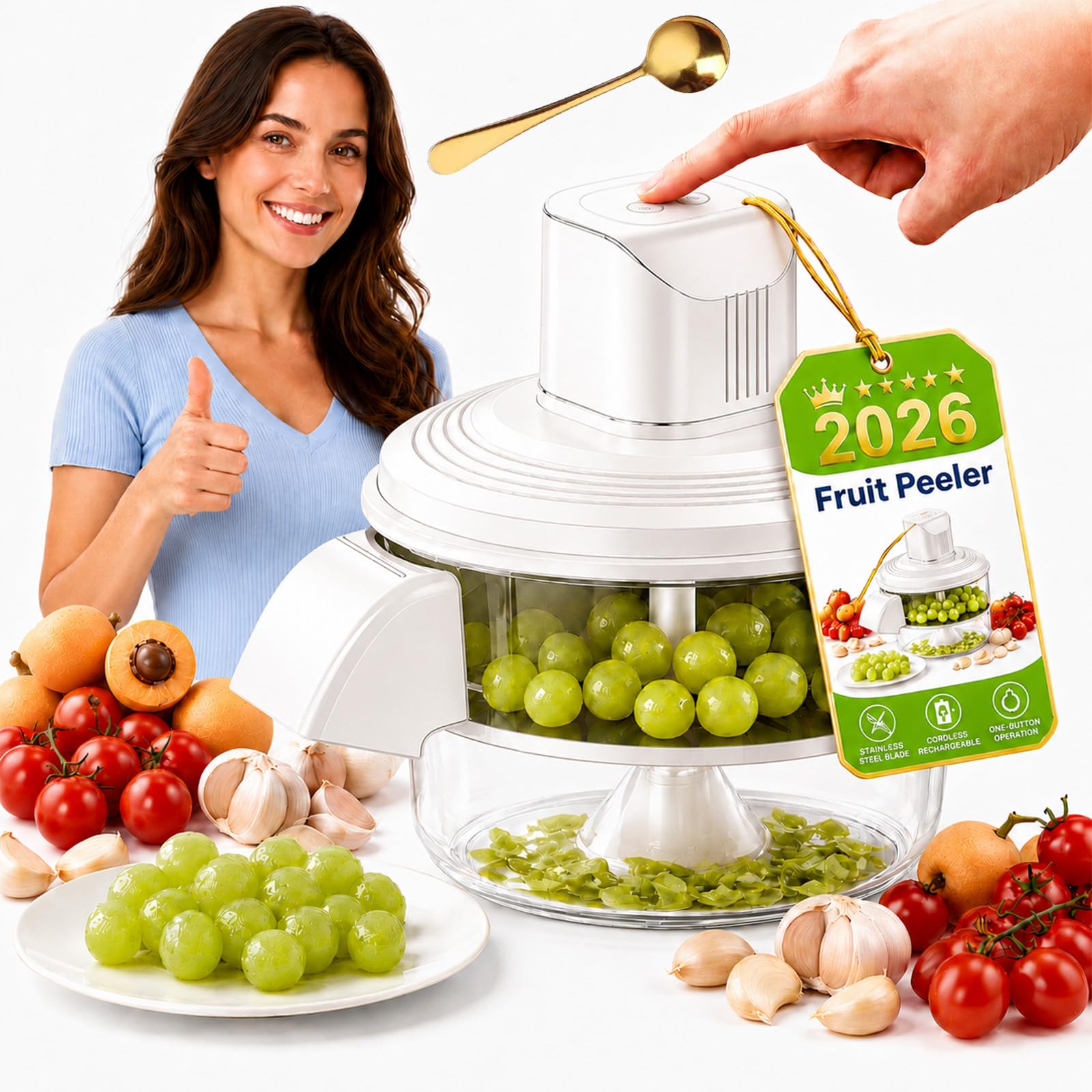 Electric Peeler for Potatoes and Fruit, Rechargeable Cordless Electric Potato Peeler with Stainless Steel Blade, One-Button Electric Peeler Machine for Home Kitchen and Travel，White-L(29 * 28 * 28CM)
