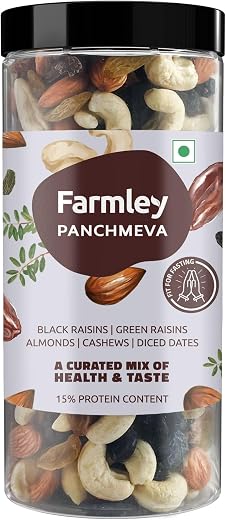 Farmley Panchmeva Dry Fruits Mix, 405g I Fit for Fasting | Healthy Snacks Mixed Nuts Contains Almonds, Cashews, Dates, Bla...