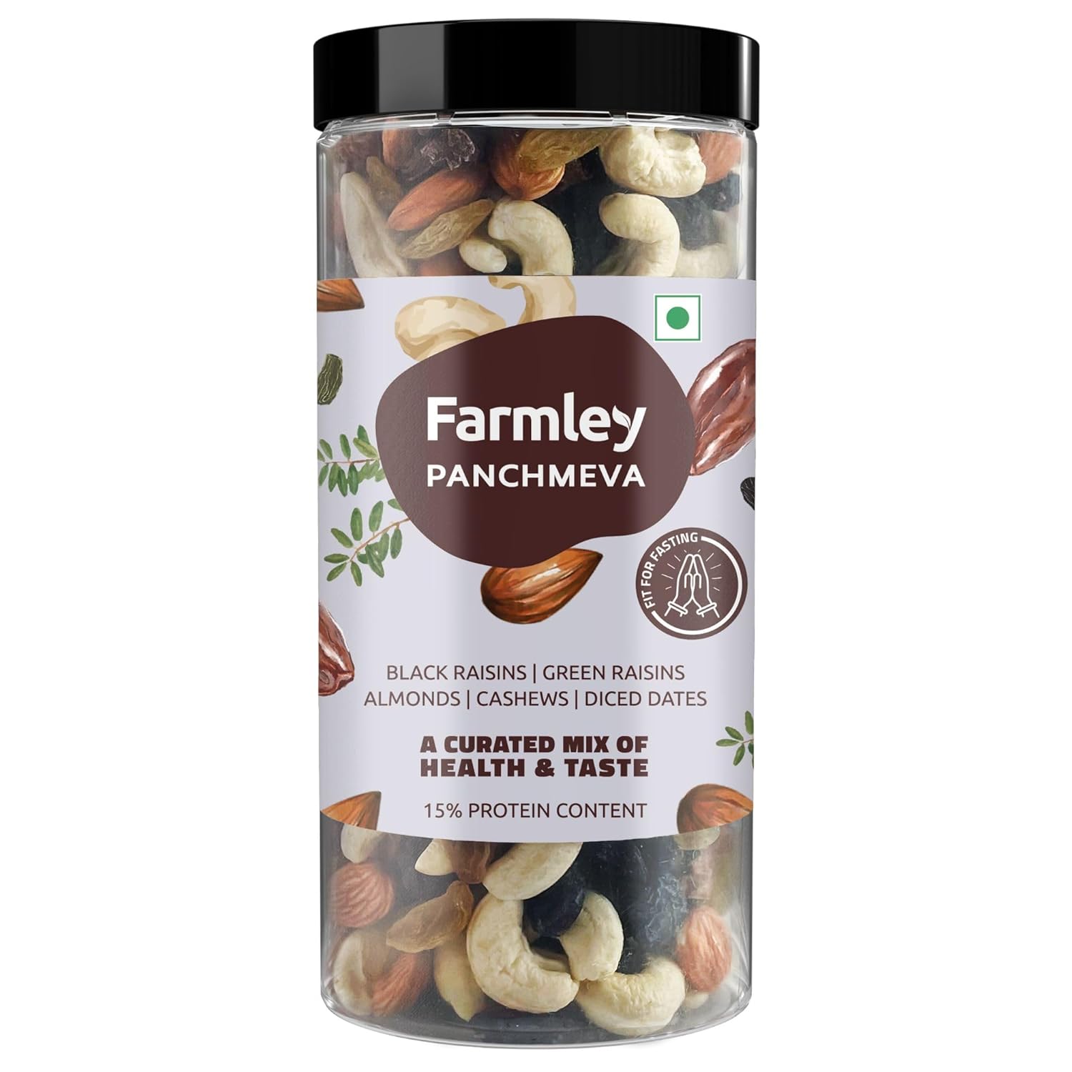 Farmley Panchmeva Dry Fruits Mix, 405g I Fit for Fasting | Healthy Snacks Mixed Nuts Contains Almonds, Cashews, Dates, Bla...