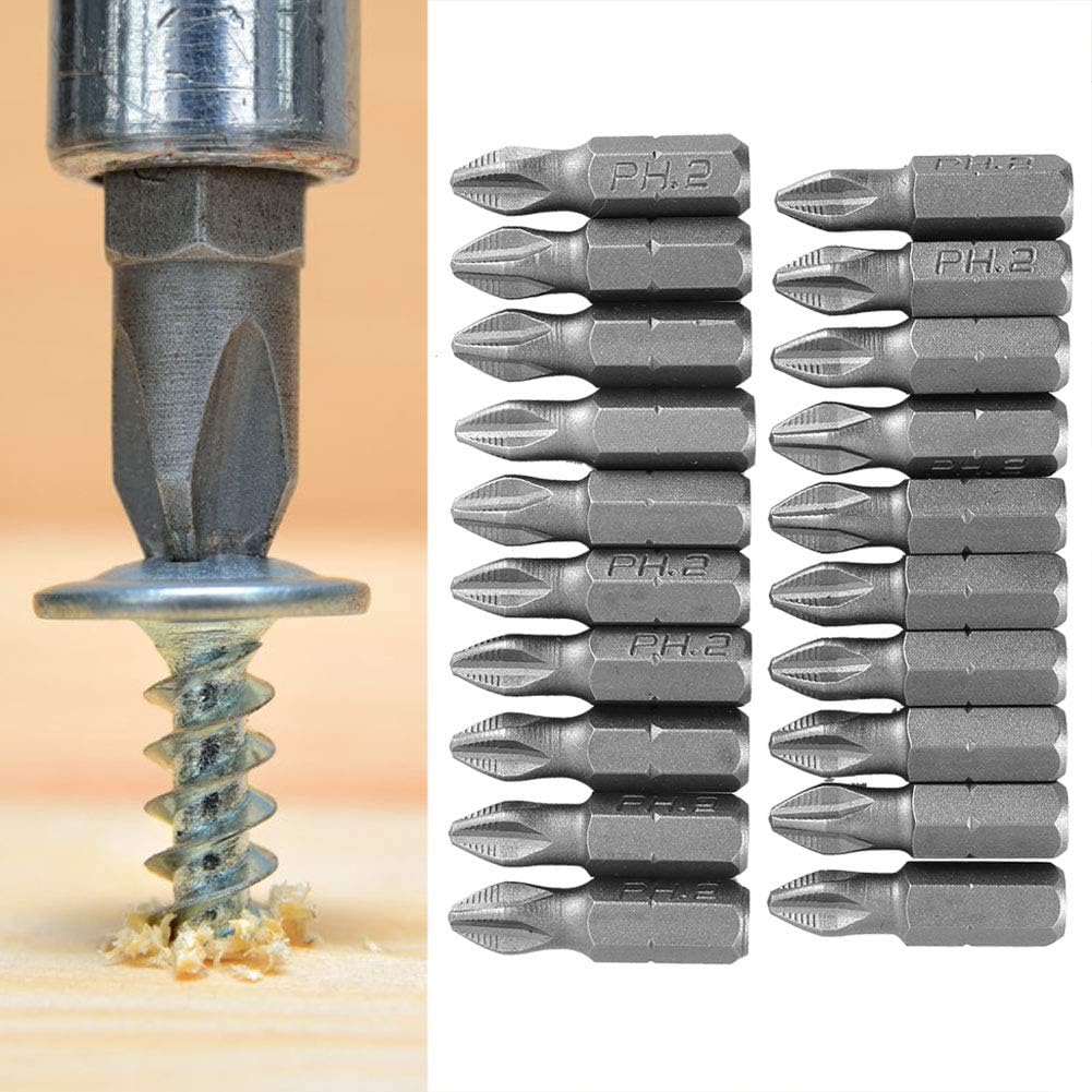 20Pcs Phillips Head Drill Bits, PH2 x 25mm Phillips Bits, S2 Alloy Steel Magnetic Bit with HRC58-62 Hardness for Daily Maintenance and Electrical Installation