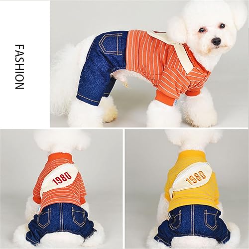 Miniatura 6 de Ropa con capucha para perros pequeños, lindas camisas a rayas, overol de mezclilla de una pieza para perros pequeños y medianos, gatos, camisas para