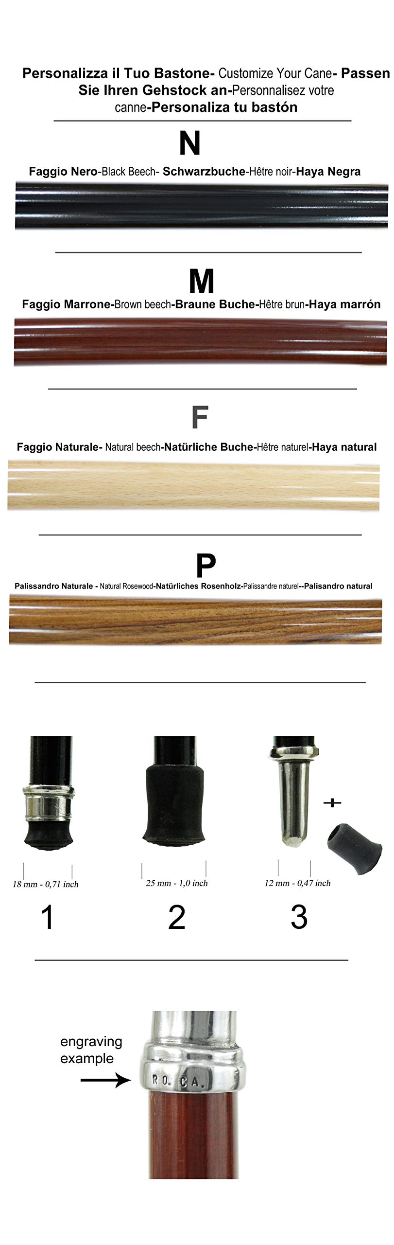 Bastón de paseo, perro puntero, personalizable en color, longitud y punta, (madera de haya marrón)