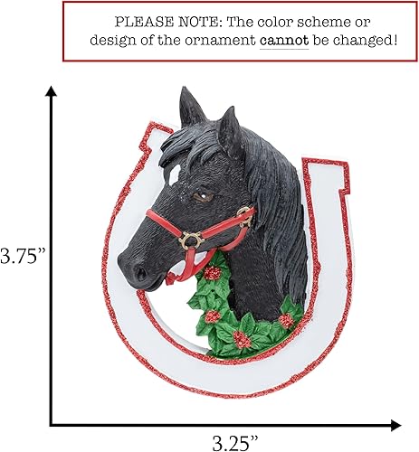 Miniatura 2 de Adorno de Navidad personalizado de caballo 2023  Caballo negro con corona y herradura para árbol de Navidad  Regalo de jinete ecuestre a caballo