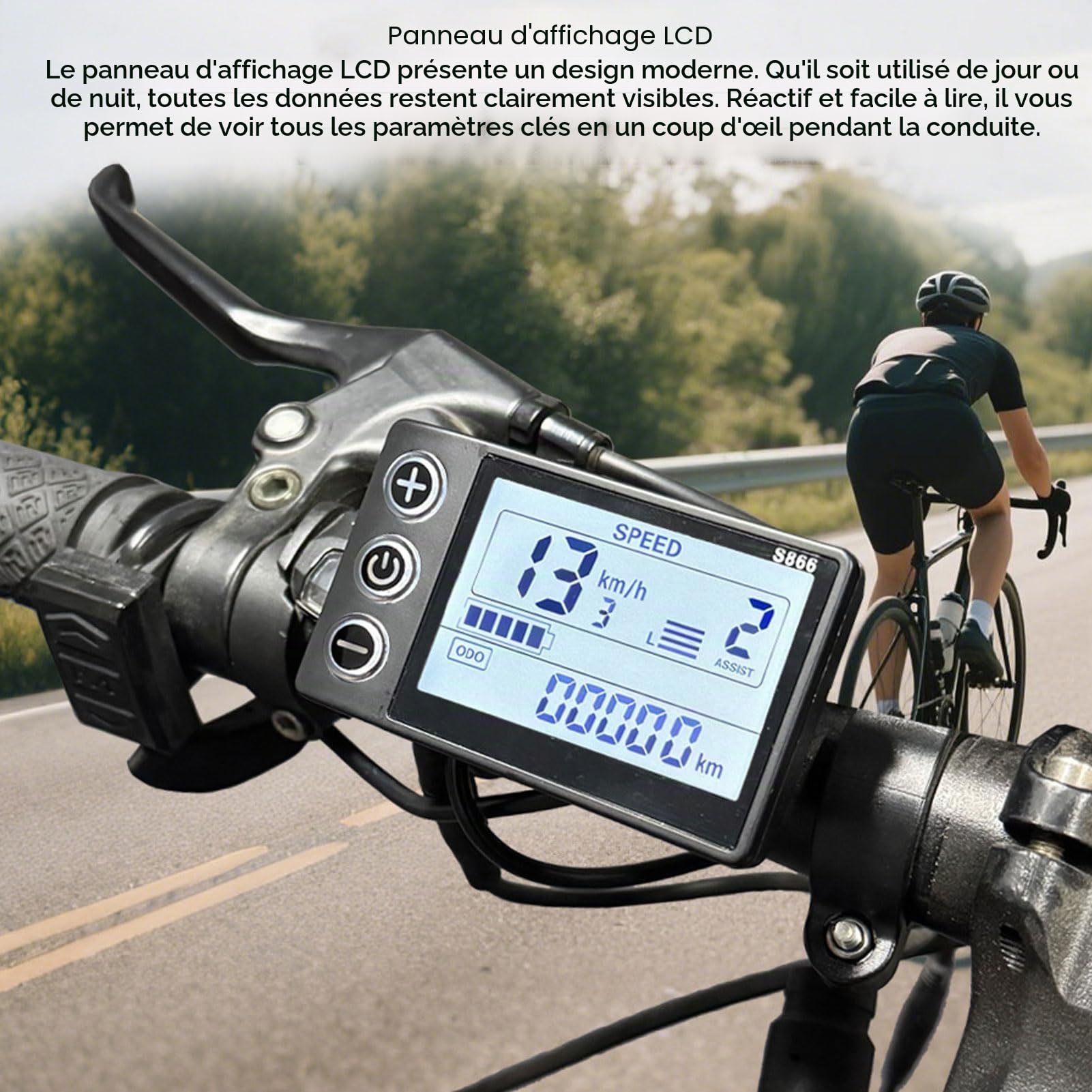 Écran LCD S866 ABS pour vélo électrique avec connecteur étanche à 6 broches pour modification de scooter