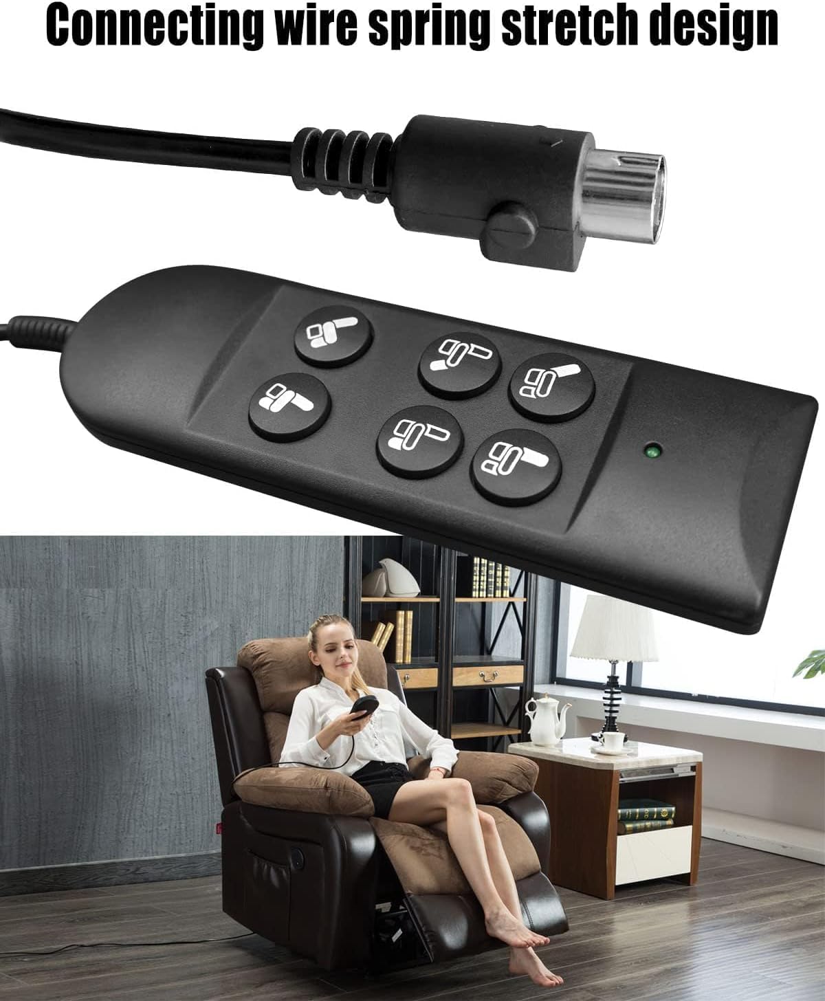 Lift Chair Remote Control for Home Power Recline Hand Control 6 Button Remote with 5-Pin Plug Extension Cable Fit for Okin Dewert Limoss Golden Catnapper