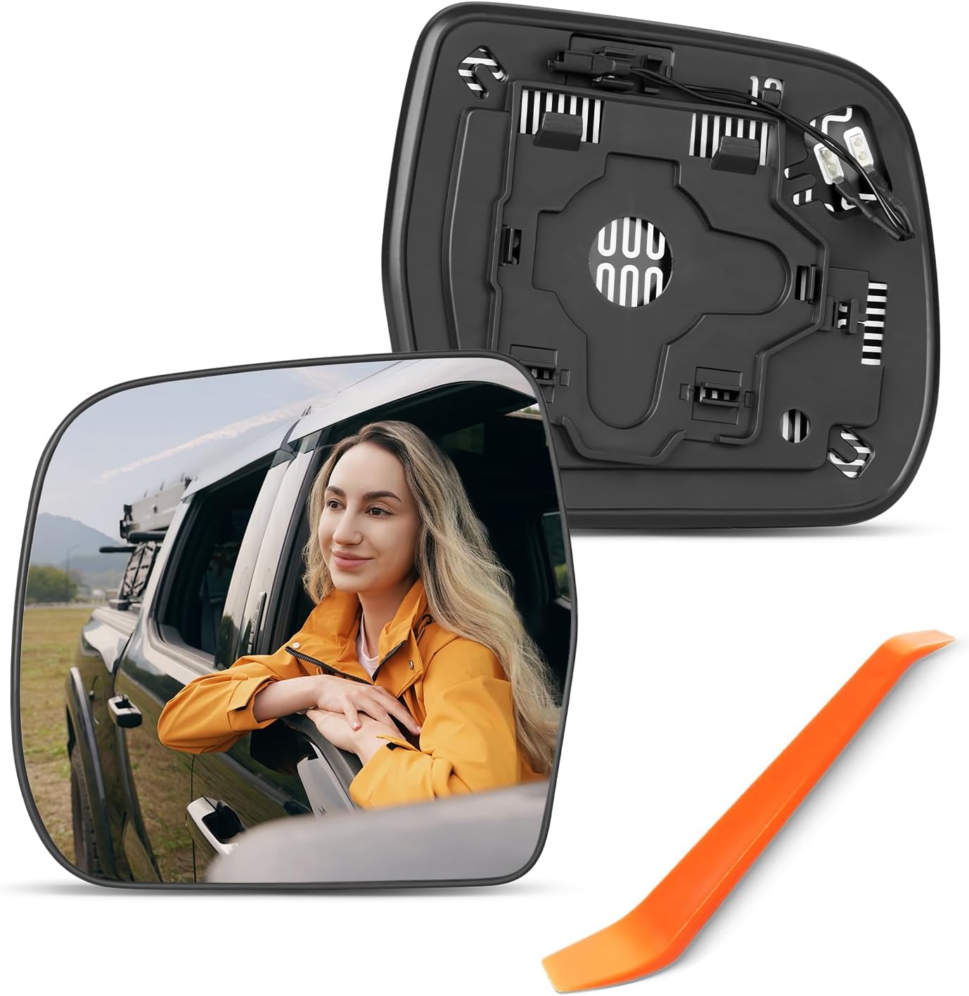 Compatible with Toyota Highlander Driver Side Mirror 2001 2002 2003 2004 2005 2006 2007-Left Side View Mirror Replacement Glass with Backing Plate, Power Heated