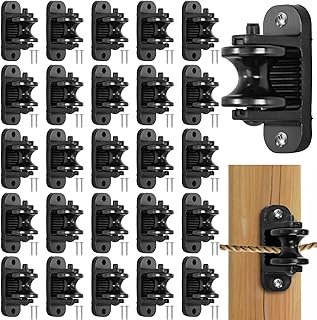 25 Pack Electric Fence Corner Insulators, Plastic Roller Insulator for Wood Post, Electric Fence Wire Corner Insulators with Srcews for End Corner Gate Posts, Easy to Install